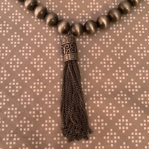 Silver Tassel Necklace Adjustable Length - Picture 2 of 5